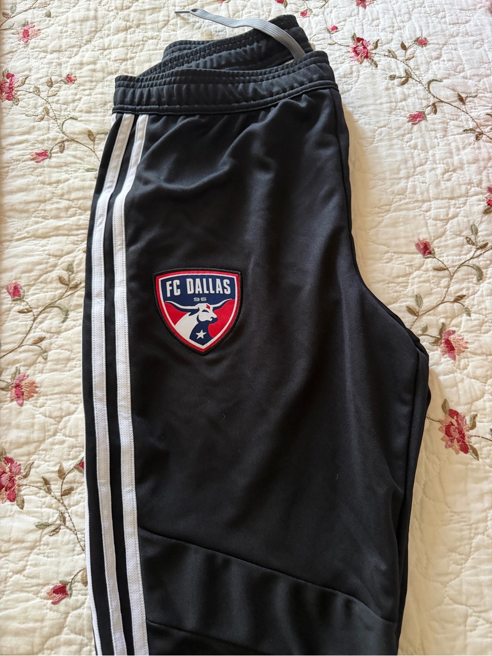 adidas Black FC Dallas Track Joggers with White Stripes